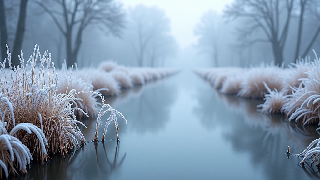Pašalas dengtas augalai Nemuno pakrantėje žiemą